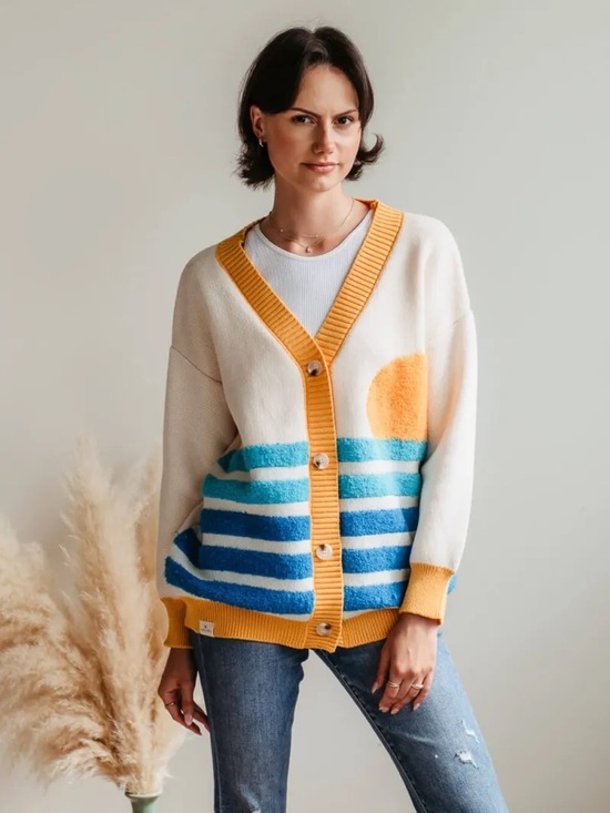 Simply Southern Sweaters - Simply Southern Groovy Sun With Stripes Cardigan for Women in Cream Multi - NWT